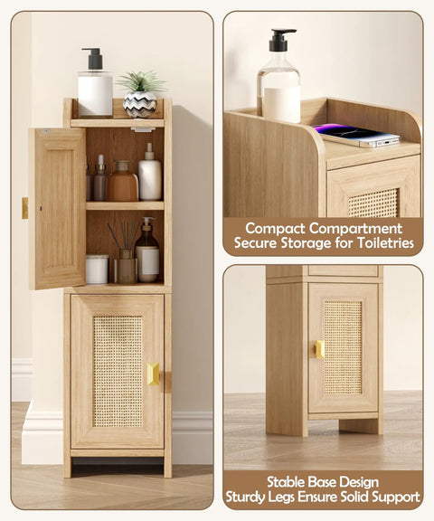 Top Tier Rattan Bathroom Cabinet Ultra Slim Floor Stand Toilet Paper Organizer Fights Clutter In Tight Corners Space Savvy Pick