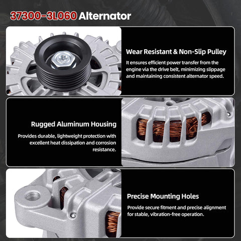 180 Amp Alternator Replacement For Hyundai Palisade 2020 To 2023 And Kia Telluride 2020 To 2022 3.8L V6 close-up view