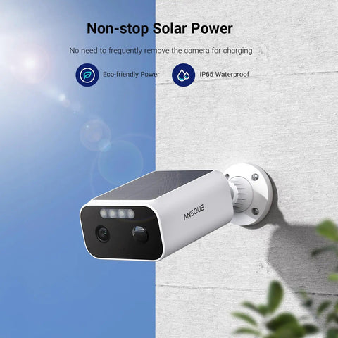 Wall-mounted solar panel of Plug And Play Wireless Outdoor Home Security Camera System 4 Camera Kit With Solar Power, 365 Day Battery