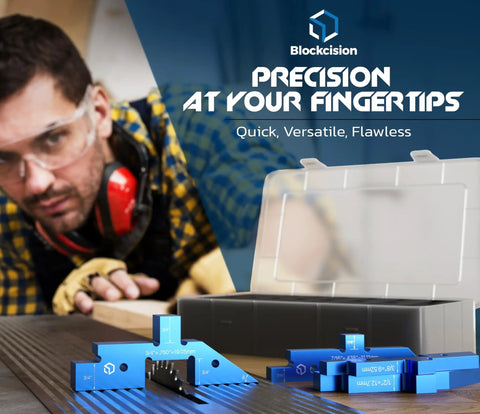 Woodworking Setup Blocks Aluminum Height Gauge Set With Precision Ruler Marked Bars And Case Eight Block Kit For Router And Table Saw Alignment And Quick Fence And Blade Setup displayed with case