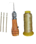 Hand Sewing Awl Kit For Leather And Canvas Repair With Four Straight Needles And 180 Yards Thread Stored In Wooden Handle