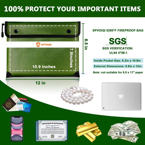 Upgraded 5200F Fireproof Document Bag With Heat Insulation And Zipper Safe Pouch 8 Layer Fireproof Material Money Bag for documents