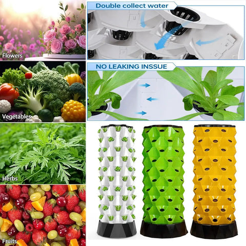 Vertical Hydroponics Tower Kit For Indoor And Outdoor Gardens, Space Saving Home Farm System for growing various plants.