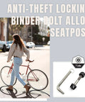 Woman walking bike with Tamper Resistant Seatpost Lock For Bikes With 7 Lobe Security Key And Alloy Locking Bolt M6x45mm