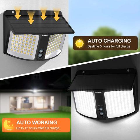 Solar Motion Sensor Flood Light With Remote Control No Fuss Dual Color 3000K 6500K 180 Degree Radar IP65 Outdoor Wall Light