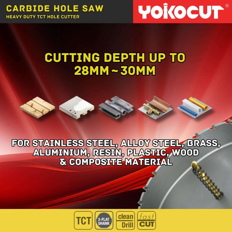 Carbide hole saw, 3-inch with pilot drill bit, for metal and wood; Yokocut packaging