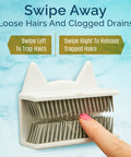 Hair Catcher For Wall And Tub No Fuss No Mess Reusable Hair Trap With 3M Adhesive and easy swipe bristles in use