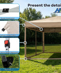 Details of 10x20 Pop Up Canopy Tent With Mosquito Netting, Instant Waterproof Outdoor Screen Shelter, showing construction and fabric.