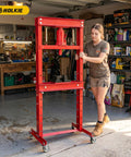 Heavy Duty Stem Casters Wheels Set Of 8 With Brakes For 3/8-16 Threaded 1.5 Inch Stems on a workshop utility cart.