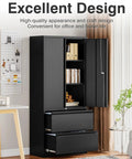 Lockable Black Metal Storage Cabinet With 2 Drawers And Doors Built Tough Steel File Cabinet With Adjustable Shelves For Home Office Garage Warehouse Or School 71 Inch Tall, open view