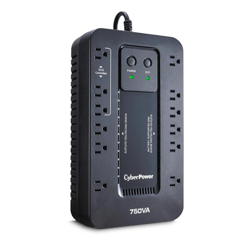 Beefy Ecologic 750VA Battery Backup And Surge Protector UPS System With 450W, 12 Surge Protected Outlets, Eco Mode, Compact Uninterruptible Power Supply For Home Office, PC, Networking Gear, And Entertainment Electronics, Black