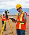 Person wearing High Visibility Reflective Jobsite Ready Safety Vest With Multi Function Pockets reading a clipboard.
