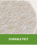 Close-up of beige 32 piece round one inch felt furniture pad showing durable material, self-stick adhesive visible.