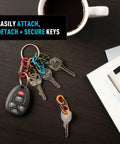 Colorful S Biner Keyring Set With Five MicroLock Carabiners For Quick Key Organization And Easy Key Swaps On A Lightweight Aluminum Locker Keychain For Grab And Go Everyday Carry And Quick Access displayed on a table with keys and a coffee cup.