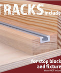 Top Shelf Diy Table Saw Crosscut Sled Kit With Two 19 Inch Predrilled Uhmw Slide Bars For Straight Shootin Precision And Total Shop Control Year Round showing UHMW track and wood stop blocks.