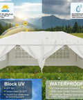 10x20 Foot Pop Up Canopy Tent Instant Shelter With 6 Sidewalls Durable Waterproof Portable Gazebo UPF 50 Plus displayed outdoors