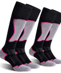 Merino Wool Ski Socks 2 Pack Thermal Warm Knee High For Snowboarding And Skiing Thick Cushioned Knee And Heel Keep Your Feet Toasty Moisture Wicking Comfort Black And Rose Red Small image of two pairs
