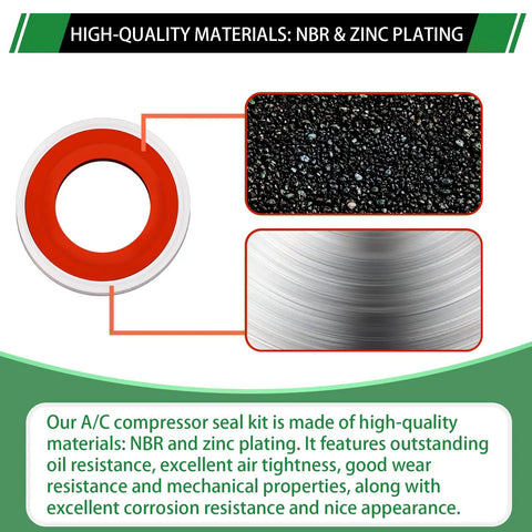 AC Compressor Port Bonded Seal Gasket Kit With 160 Seal Washers In Six Sizes For Auto AC Repair And Replacement So You Can Fix Leaks Fast No BS Guaranteed., NBR and zinc-plated washer detail
