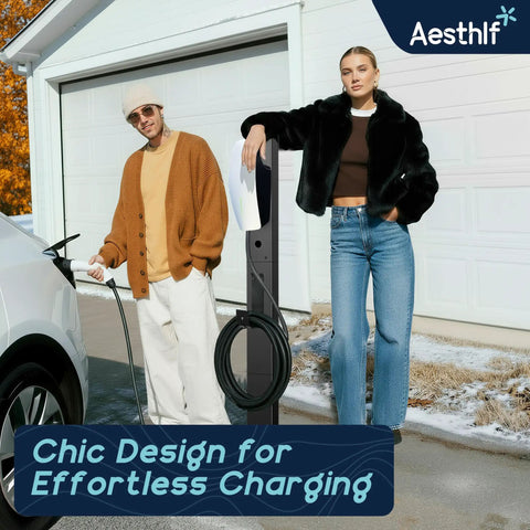 Badass Outdoor EV Charger Pedestal Rock Bottom Anti Wobble Base locks down your ride with sleek design and storage hook.