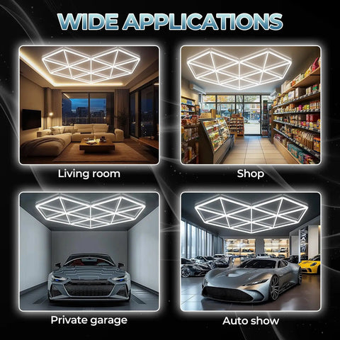 Hexagon Garage LED Light Panels Pack Of 27, 6500K Daylight, 18,720 Lumens, Shadow Free Illumination For Auto Detailing, Shops