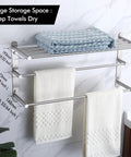 3 Tier Wall Mount Towel Rack With Double Bars 24 Inch Bathroom Storage Organizer In Brushed 304 Stainless Steel, holding towels