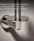 Close-up of K-73148-TT Composed Vertical Toilet Tissue Holder in titanium finish installed on textured wall.