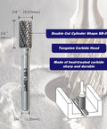 Double Cut Cylinder Tungsten Carbide Burr Rotary File for Metalworking and Woodworking with measurements and material information