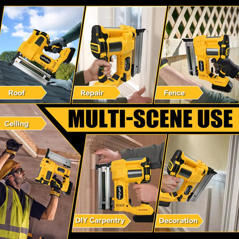 Cordless 2 In 1 Brad Nailer And Staple Gun Compatible With 20v Batteries, Heavy Duty 18 Nail Gun With 800 Fasteners, Slick Trigger No Drama Operation For Woodworking, Home Framing, Furniture Assembly, And Upholstery Jobs