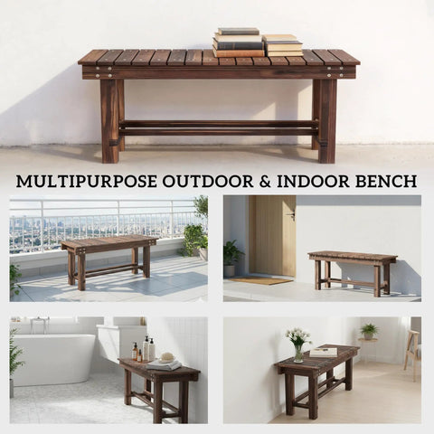 35.4 Inch Wooden Garden Bench With Storage Shelf For Patio And Balcony Two Seater Outdoor Bench In Carbonized Wood Built Tough for the Outdoors With Hidden Storage in various settings