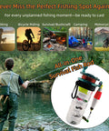 Angler by river with Grab And Go Pocket Sized Fishing Rod Kit, all-in-one survival gear for hiking, camping, biking, road trips.