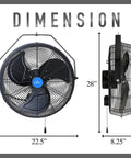 Dimensions of Beefed Up 18 Inch Wall Mount Fan With 6360 CFM 3 Speed Industrial Grade Weatherproof Indoor Outdoor Cooling