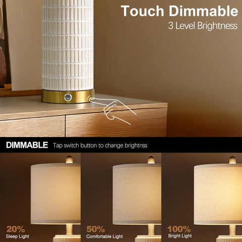 Set Of 2 Ceramic Table Lamps 24 Inch For Nightstands And Living Rooms Farmhouse Chic Modern Style White Finish Bedside