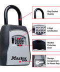 Outdoor 4 Digit Code Key Lock Box Holds 5 Keys 3 Pack, vinyl-coated shackle, weatherproof with 4-digit combo dial and storage