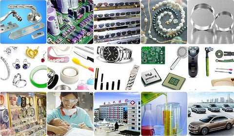 Heavy Duty Industrial Ultrasonic Cleaner 130 Liter Tank With Digital Temp And Timer 80 Kilohertz Frequency For Jewelry Watches And Glasses showing various cleaned items.