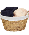 Round Wicker Laundry Basket With Easy Carry Handles, Water Hyacinth Construction, Sturdy Metal Frame, Removable Polyester Liner, Handwoven Storage Bin For Clothes, Linen, And Towels, Whimsical Yet Practical