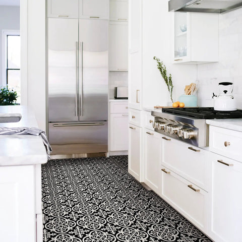 Kitchen with Gothic Black Peel And Stick Floor Tiles for DIY Makeover Easy Install No Grout Water Resistant Durable Vinyl
