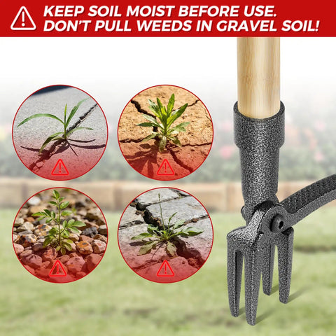 Stand Up Weed Puller Tool With Long Handle For Easy Root Removal No Kneeling, Heavy Duty 4 Claw Steel Head Weeder caution signs