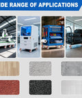Heavy Duty 8 Inch Industrial Casters Set Of 4 shown under workshop, lab, tool cart, and luggage applications with various flooring types.