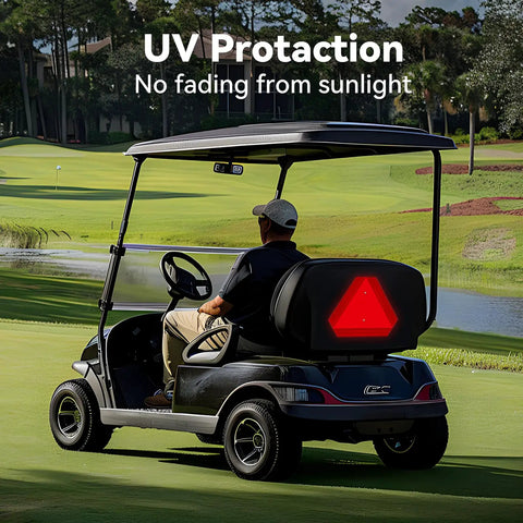 Rust Free Aluminum Slow Moving Vehicle Triangle Sign 14 By 16 Inch With 40 Mil Diamond Grade Reflective Material on golf cart