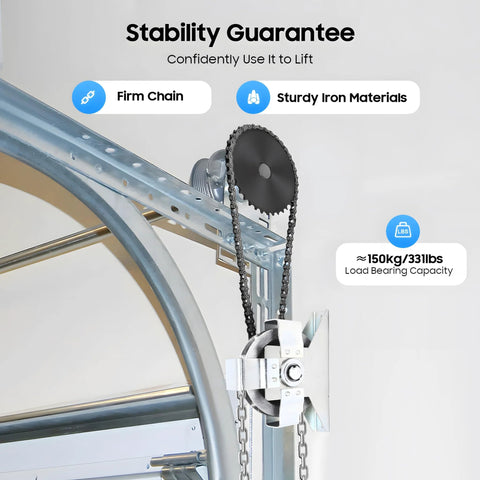 FXEIPOL garage door jackshaft chain hoist, 3:1 ratio, 331 lbs capacity, mounted with chain and sprocket