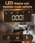 LED display of Pro Barista 15 Bar Espresso Machine With Precision 58 Millimeter Portafilter showing temperature settings and mode options.