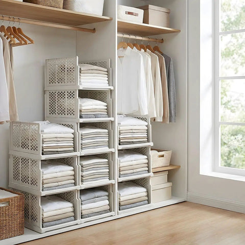 One Hand Pull Out Closet Organizers Pack Of Five With Smooth Sliding Wardrobe Drawers in a bedroom closet