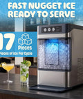 Countertop Nugget Ice Maker Delivering Dang Good Soft Chewable Ice That Chills Your Drinks Fast, showing 17 pieces of nugget ice.