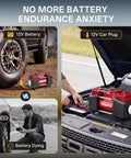 Beefy 12V Double Cylinder Tire Inflator with Direct Drive Portable Air Compressor Pump in use by car and SUV engine