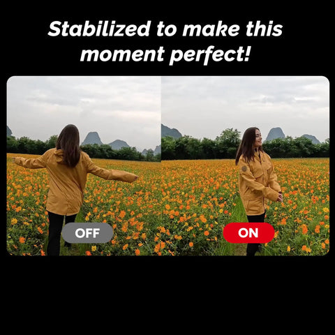 Comparison of video stabilization ON and OFF with C110 Plus 4K Action Camera Bundle With Gyro Stabilization.