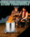 Built Like A Tank 30 Gallon Drum Dolly With 400 Pound Capacity And Rock Solid Anti Tip Frame Featuring Ultra Smooth Swivel Casters For Hassle Free Warehouse Moves, shown with flames.