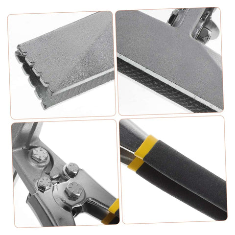 Close-up details of Metal Bending And Seaming Pliers Lock 150mm Flat Plate Jaw Sheet Metal Bender for Doors, ergonomic handle grip