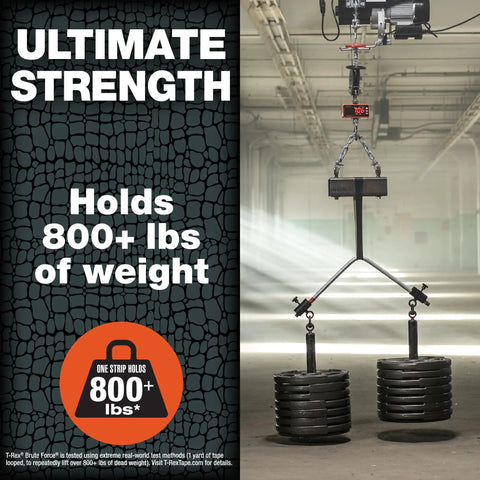 Beast-Mode Duct Tape With Forge-Link Technology holding 800+ lbs of weights demonstrating its ultimate strength