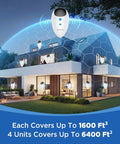 Upgraded 2026 Ultrasonic Pest Repeller Pack Of 4 For Indoor Use shown on a house with coverage area depicted.