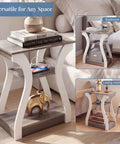 Two Piece End Table With Built In Charging Station For Your Couch And Bedside Modern Curved Nightstand Set Of Two Two AC Outlets USB Port Type C Port About Five Foot Power Cord Three Tier Open Storage, off-white wood